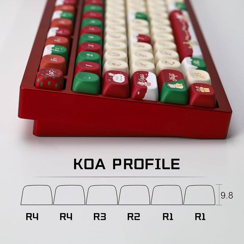 YMKPVR KBDiy Christmas Bear KOA Profile Keycap Set,133 Keycaps,Red Cute PBT Custom Keycaps for Mechanical Keyboard, Compatible with ANSI/ISO, 60%, 65%, 75%, TKL, Full-Sized Layout - Image 3